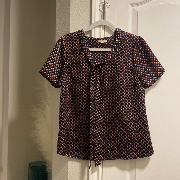 Tops - Navy printed silky blouse